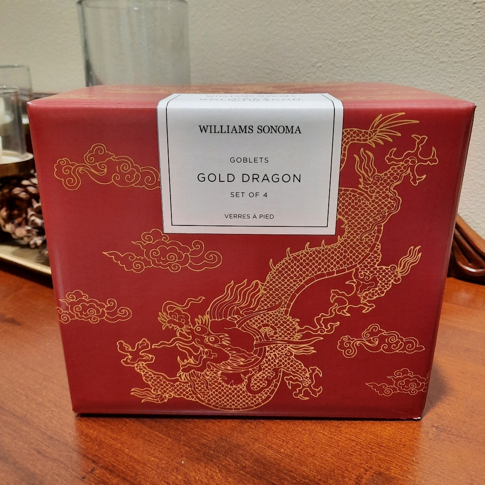 Williams Sonoma Gold Dragon Goblets NIB (4) - Picture 2 of 3